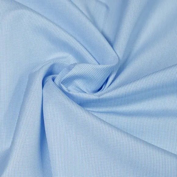 Sea Island Medium Blue Poplin Check 1 Custom Shirt 7089.9326.400 - Yeossal