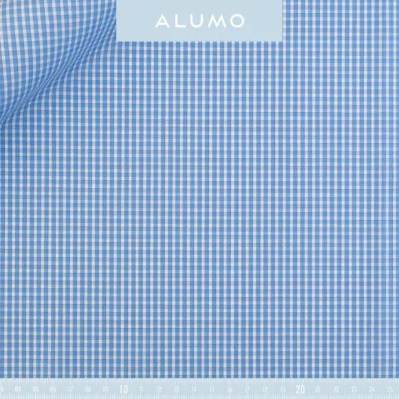 Superior Medium Blue Poplin Check 2 Custom Shirt 7052.9308.440 - Yeossal