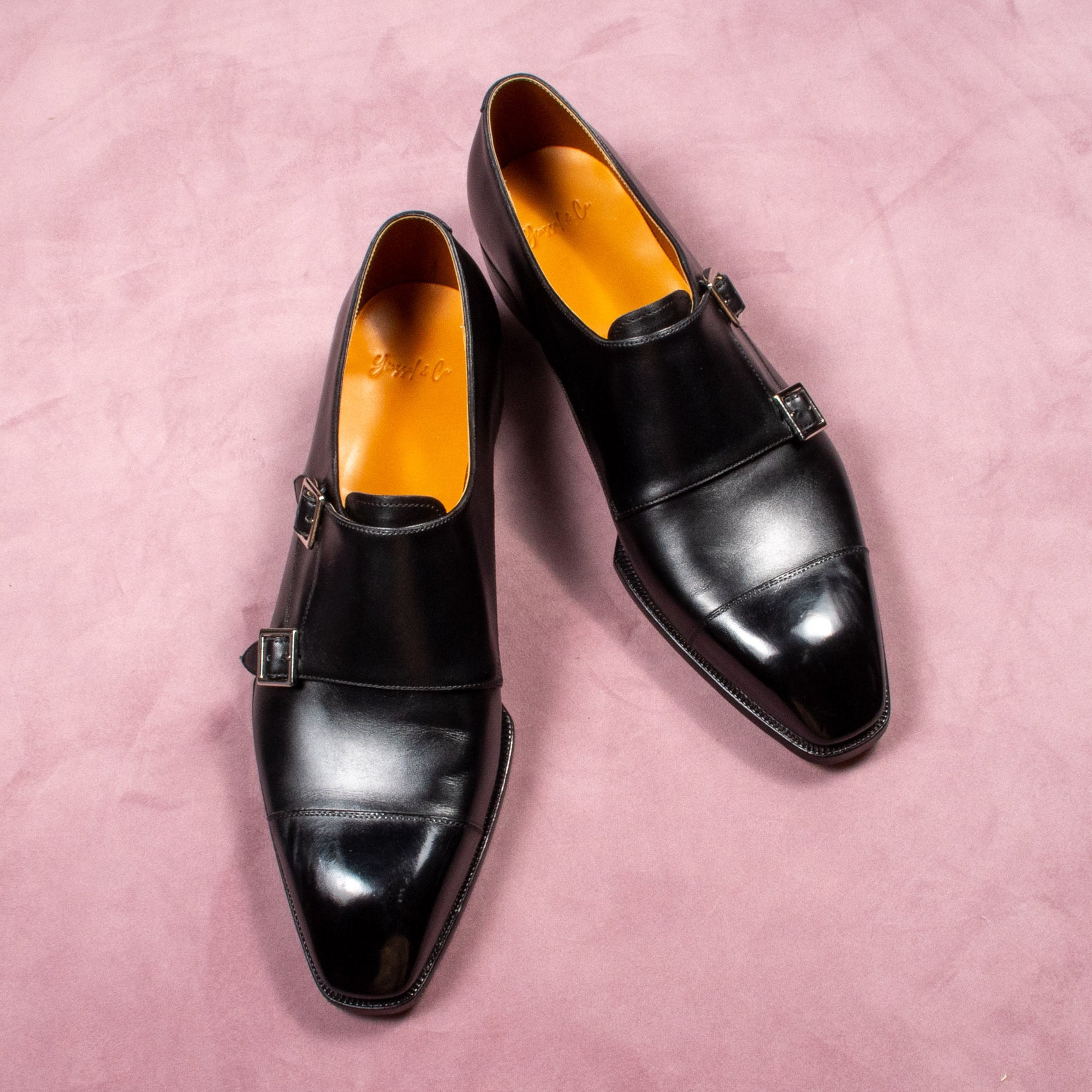 Jervois Black Box Calf Double Monk Leather Shoes - UK 11E