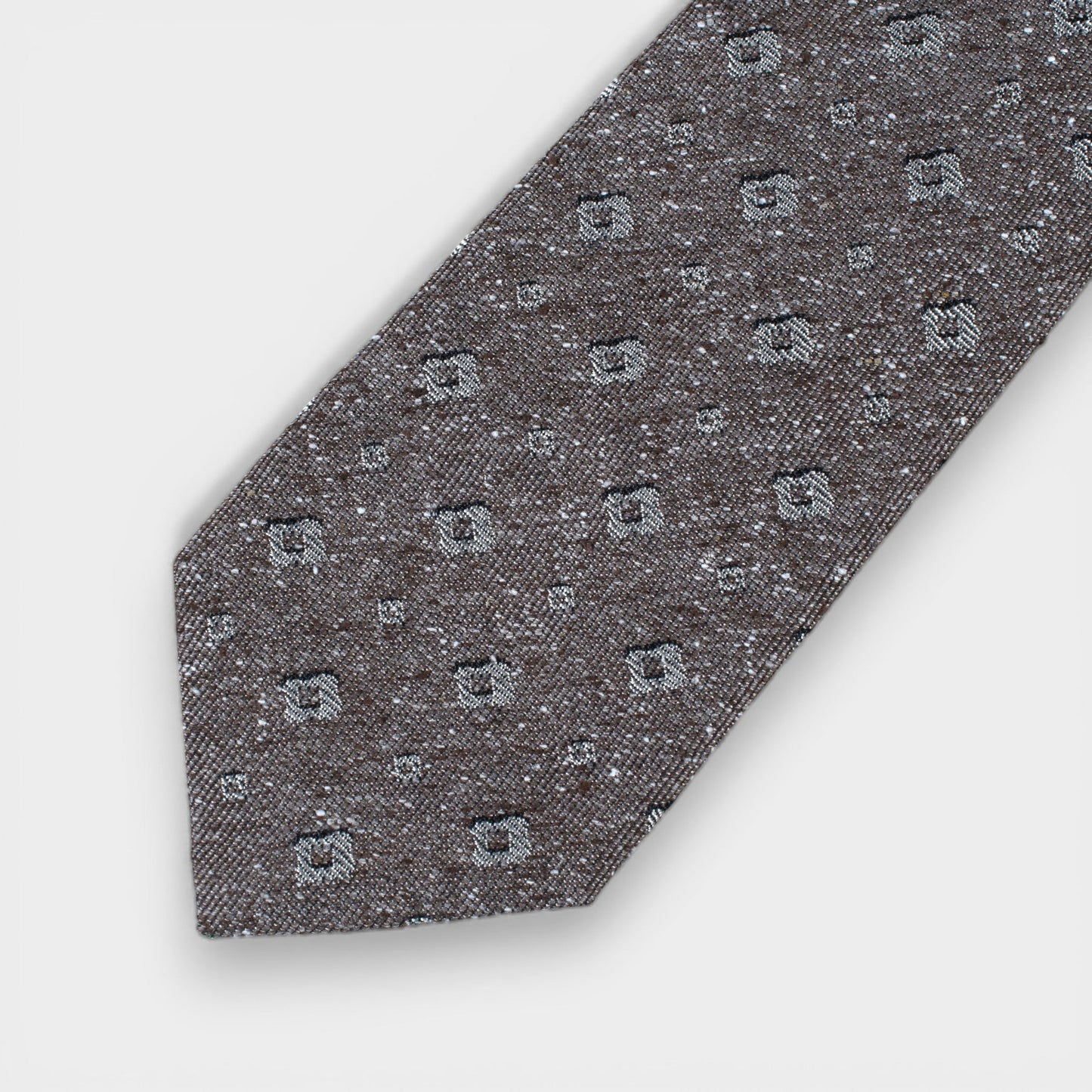 Textured Wool - Silk Tie with Square Motifs - Brown - Yeossal & Co