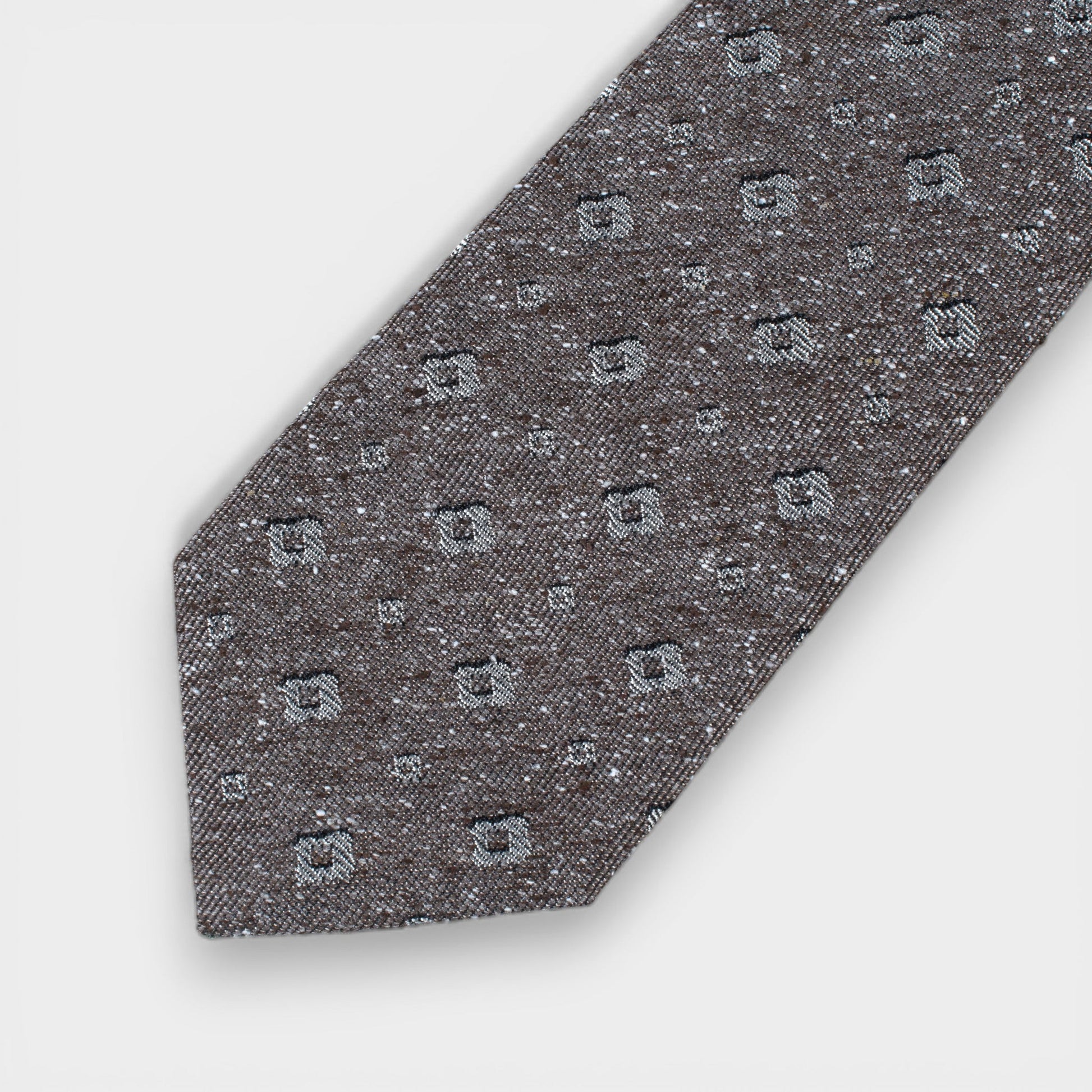 Textured Wool - Silk Tie with Square Motifs - Brown - Yeossal & Co