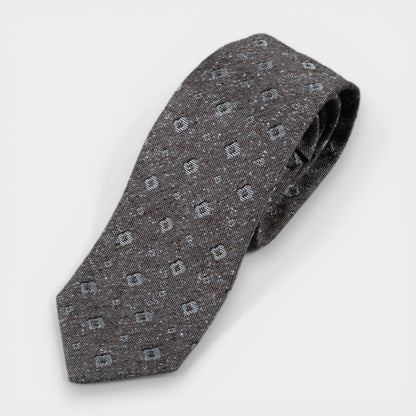 Textured Wool - Silk Tie with Square Motifs - Brown - Yeossal & Co