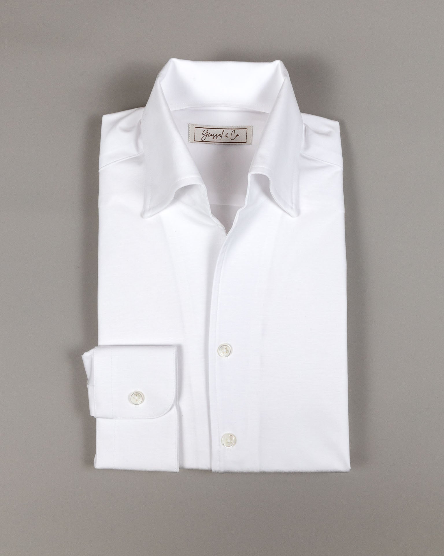 White Stretchy Plain Cotton Shirt MGA0947 - Yeossal & Co