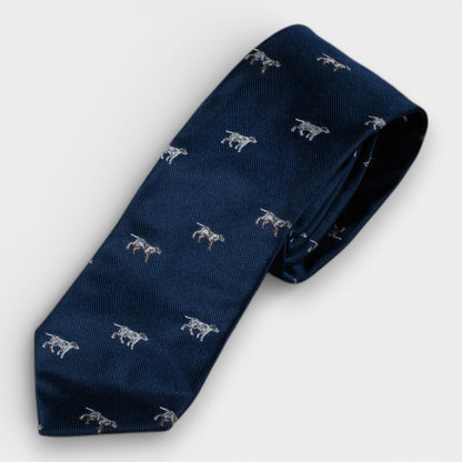 Woven Dogs Motif Twill Silk Tie - Navy Blue - Yeossal & Co