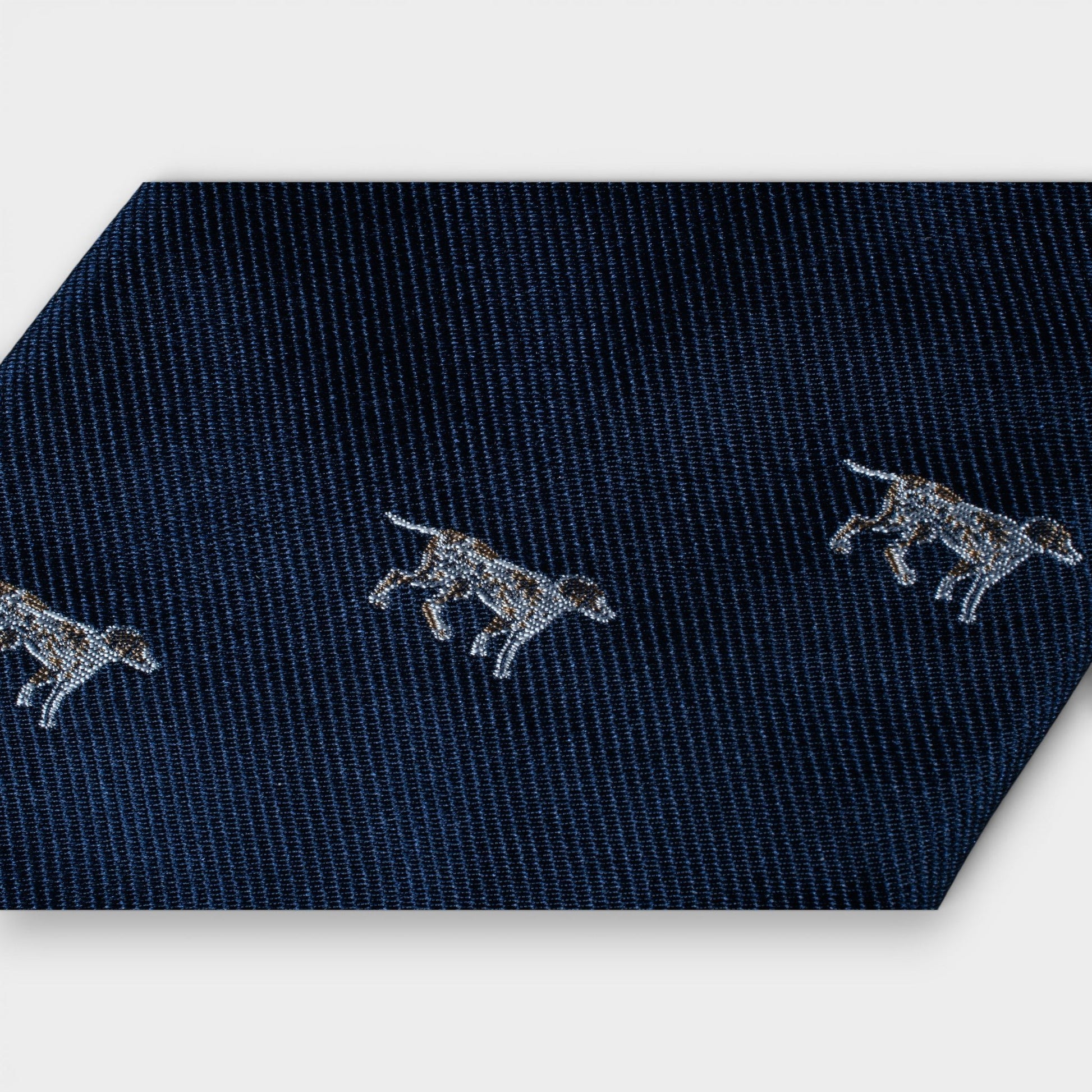 Woven Dogs Motif Twill Silk Tie - Navy Blue - Yeossal & Co