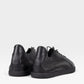Yeossal black leather unlined GAT sneakers with black rubber soles and laces.