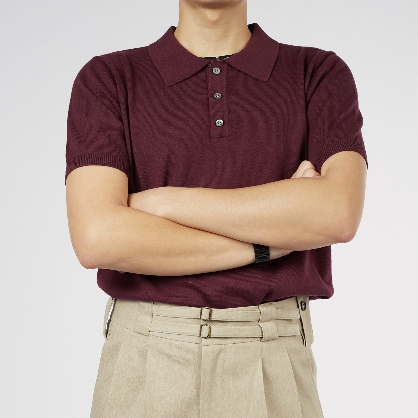 Knitted Cashmere Blend Short Sleeve Polo