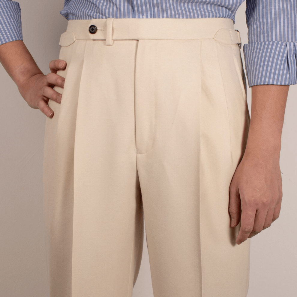 Jainish Mens Cream Cotton Checked Formal Trousers  Jompers