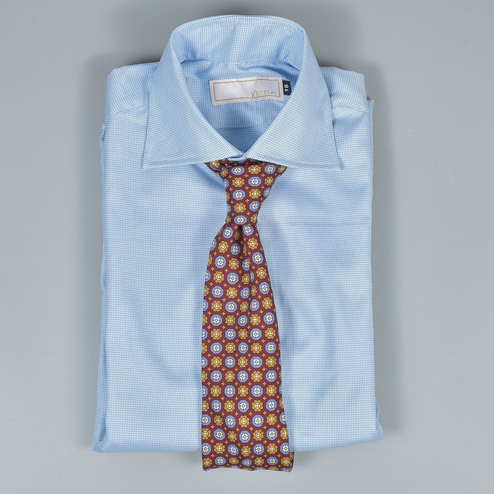 Blue Houndstooth Spread Collar Shirt