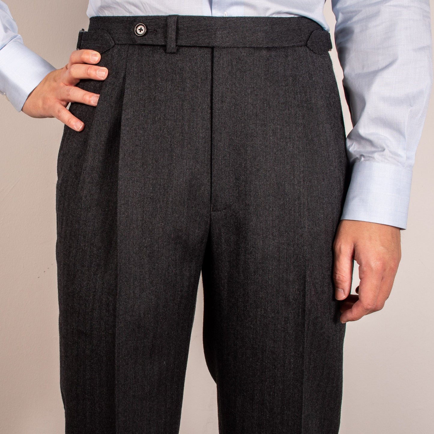 Charcoal Marle Herringbone Flannel Custom Trousers
