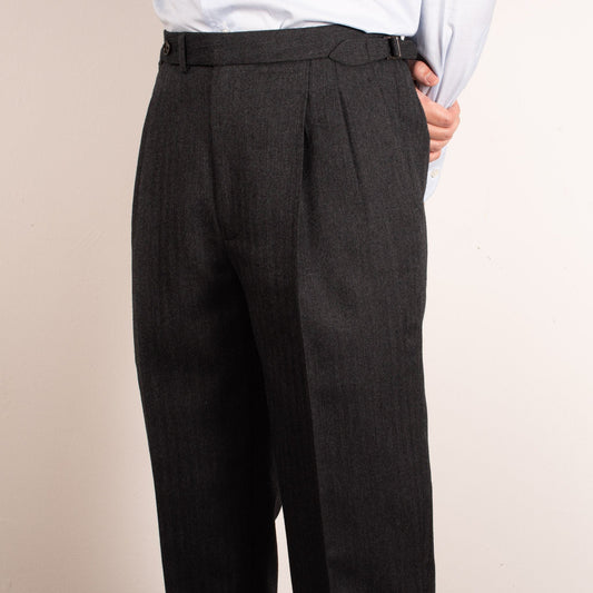 Charcoal Marle Herringbone Flannel Custom Trousers