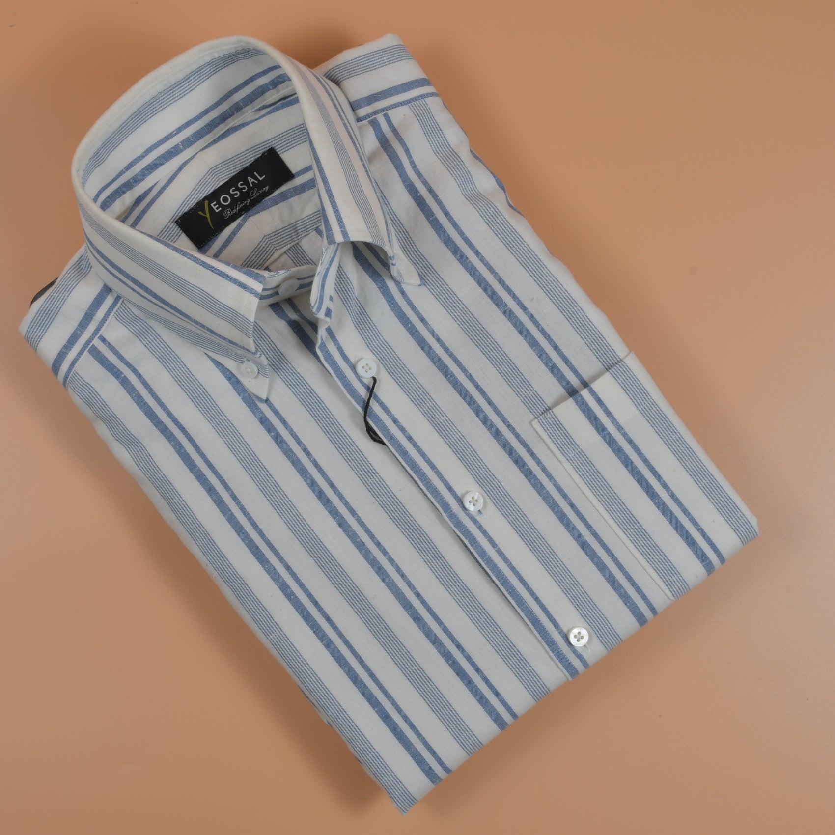 [Open Box - Like New] Thomas Mason Cream Multi Navy Stripes Shirt - SS015