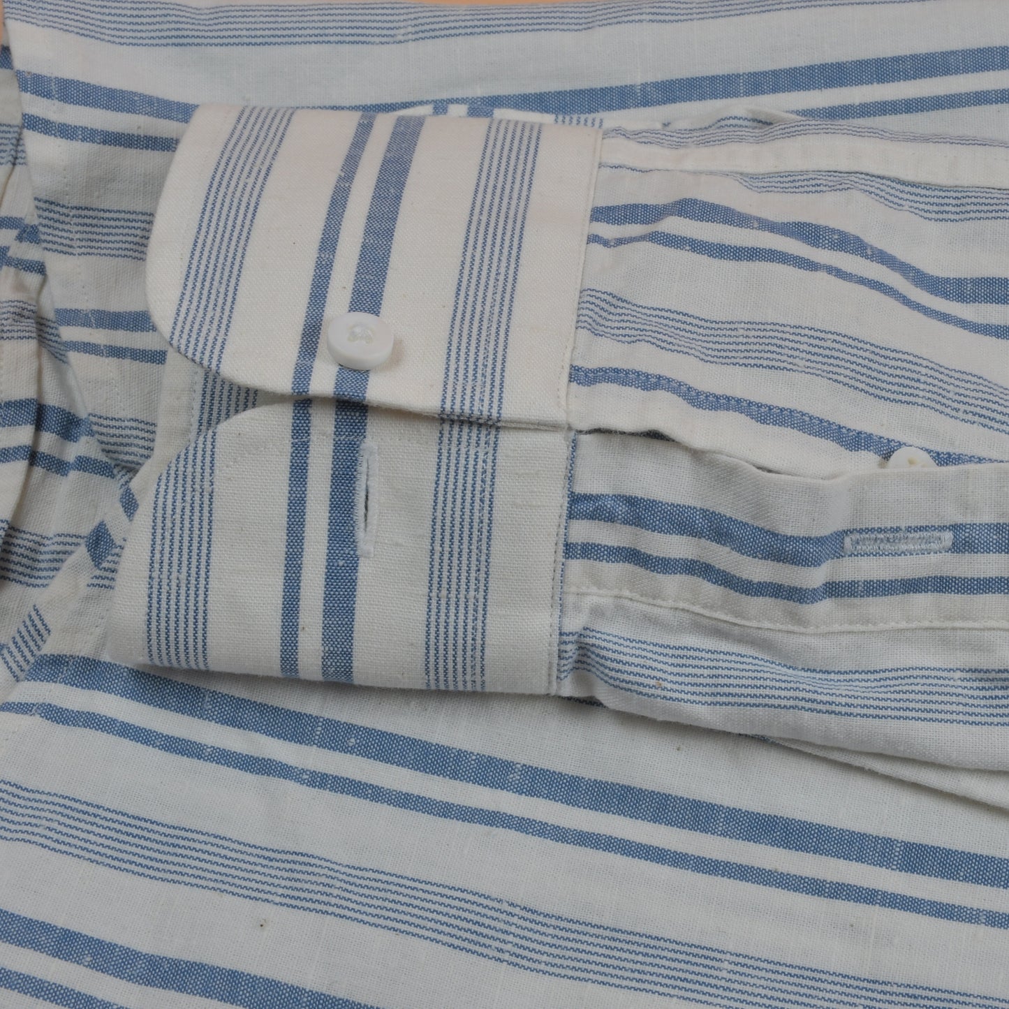 [Open Box - Like New] Thomas Mason Cream Multi Navy Stripes Shirt - SS015