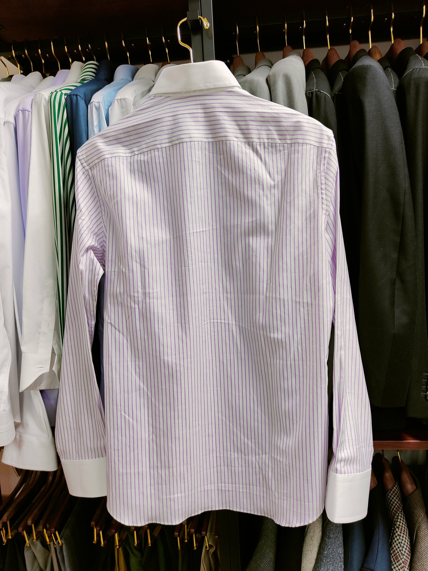 [Sample] White w/ Purple Stripes Long Sleeves Shirt - SS049
