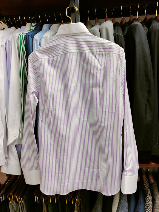 [Sample] White w/ Purple Stripes Long Sleeves Shirt - SS049