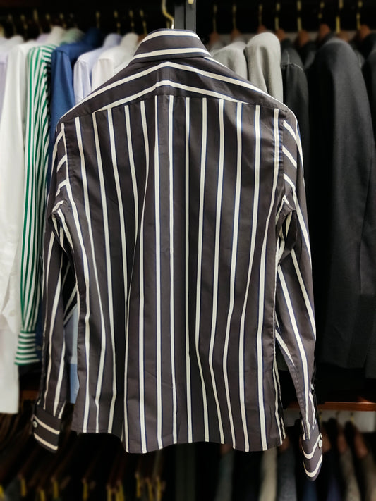 [Sample] Thomas Mason Grey/Navy/White Stripes Long Sleeves Shirt - SS073