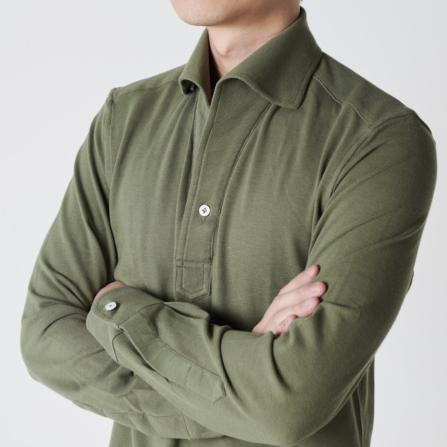 Military Green Stretch-Cotton Pique Polo Shirt MFC0403
