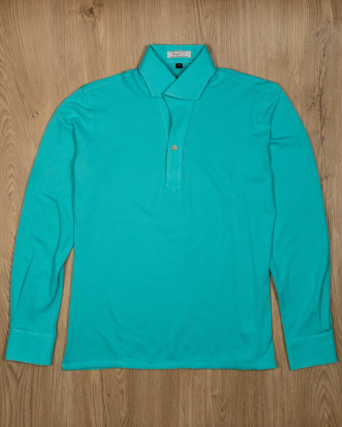 Aquamarine Stretch - Cotton Pique Polo Shirt MFC0008 - Yeossal & Co