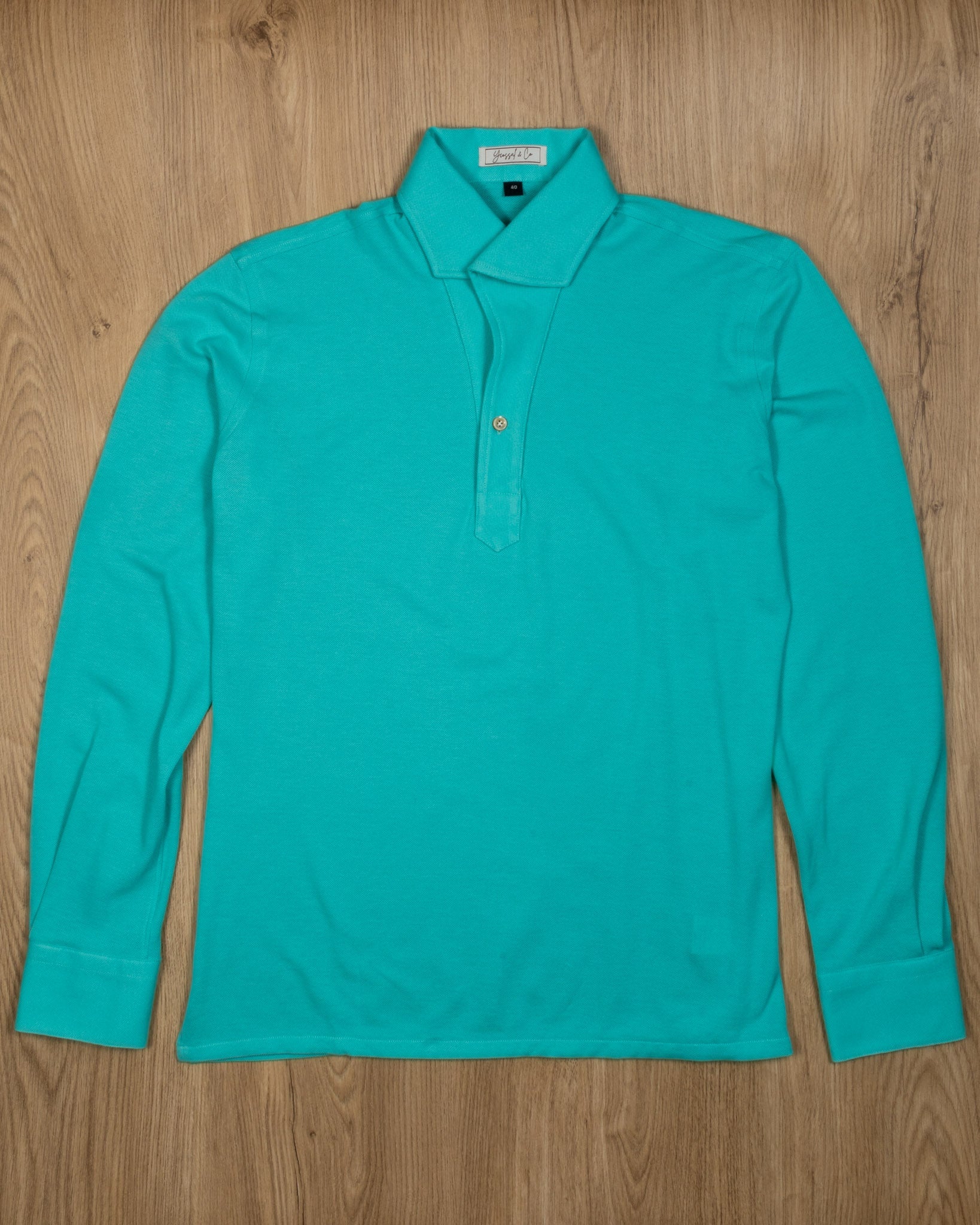 Aquamarine Stretch - Cotton Pique Polo Shirt MFC0008 - Yeossal & Co