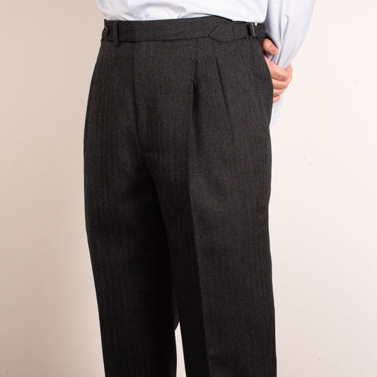Charcoal Marle Herringbone Flannel Custom Trousers - Yeossal & Co