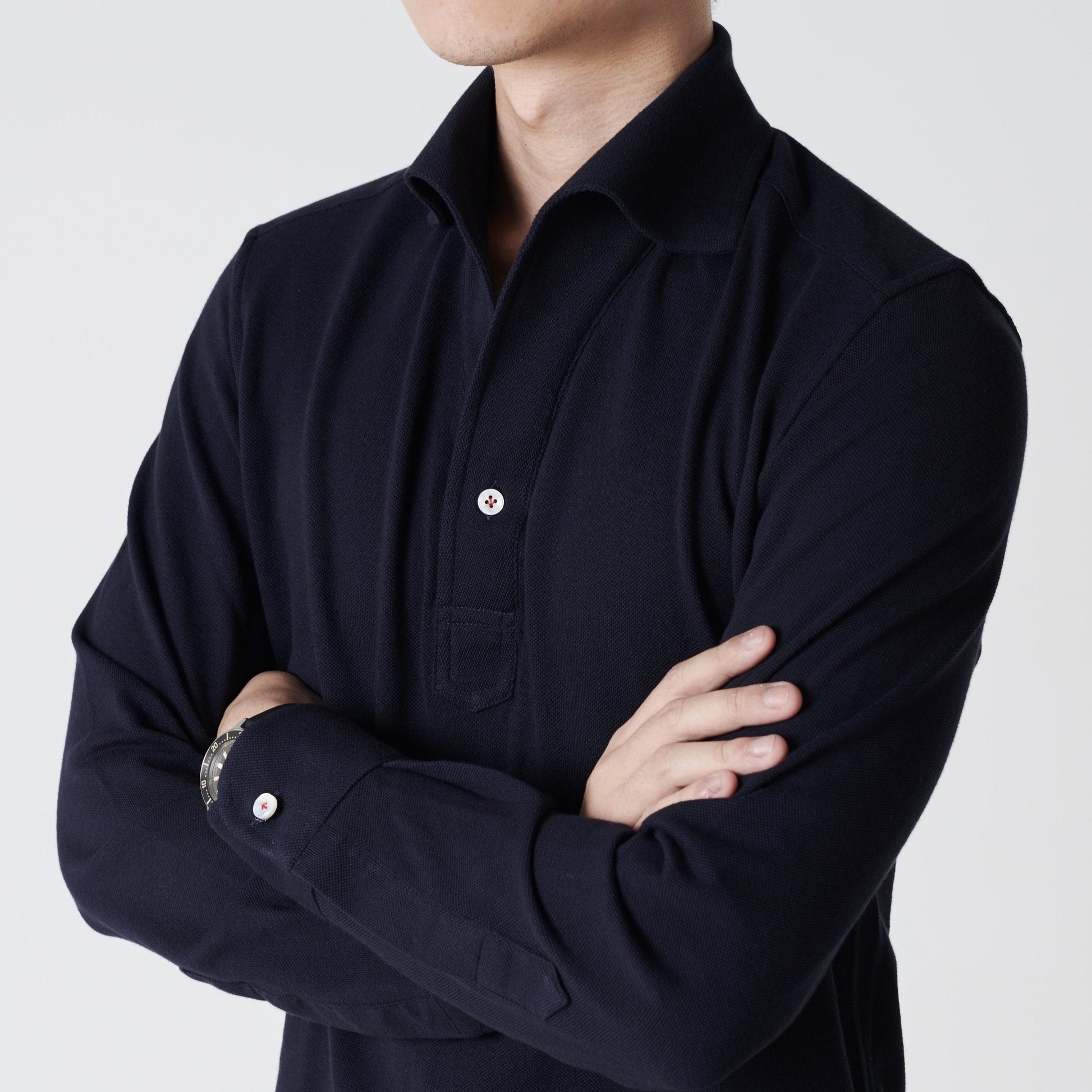 Dark Navy Stretch - Cotton Pique Polo Shirt MFC0402 - Yeossal & Co