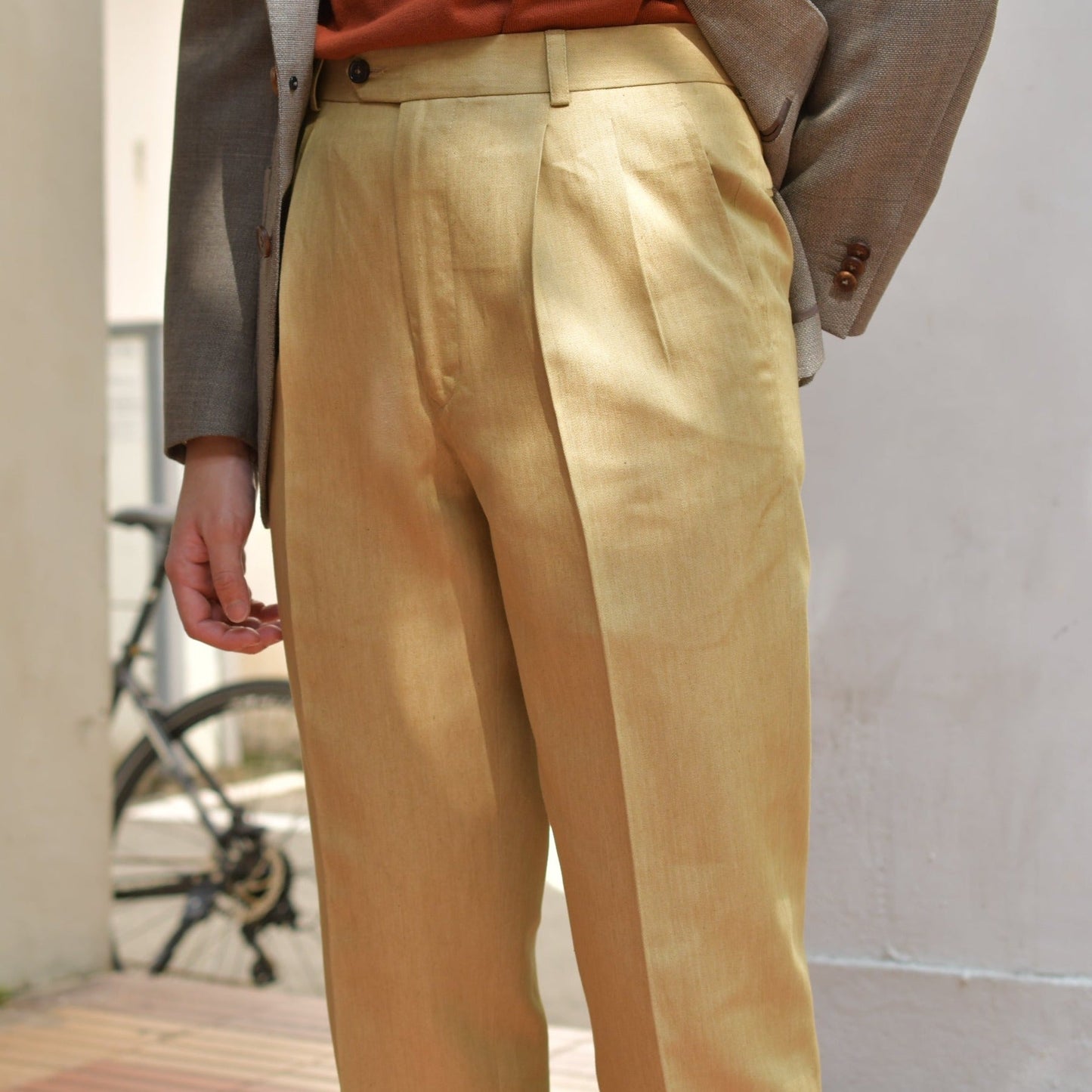 Japanese woven Paper Cotton Wheat Custom Trousers - Yeossal & Co