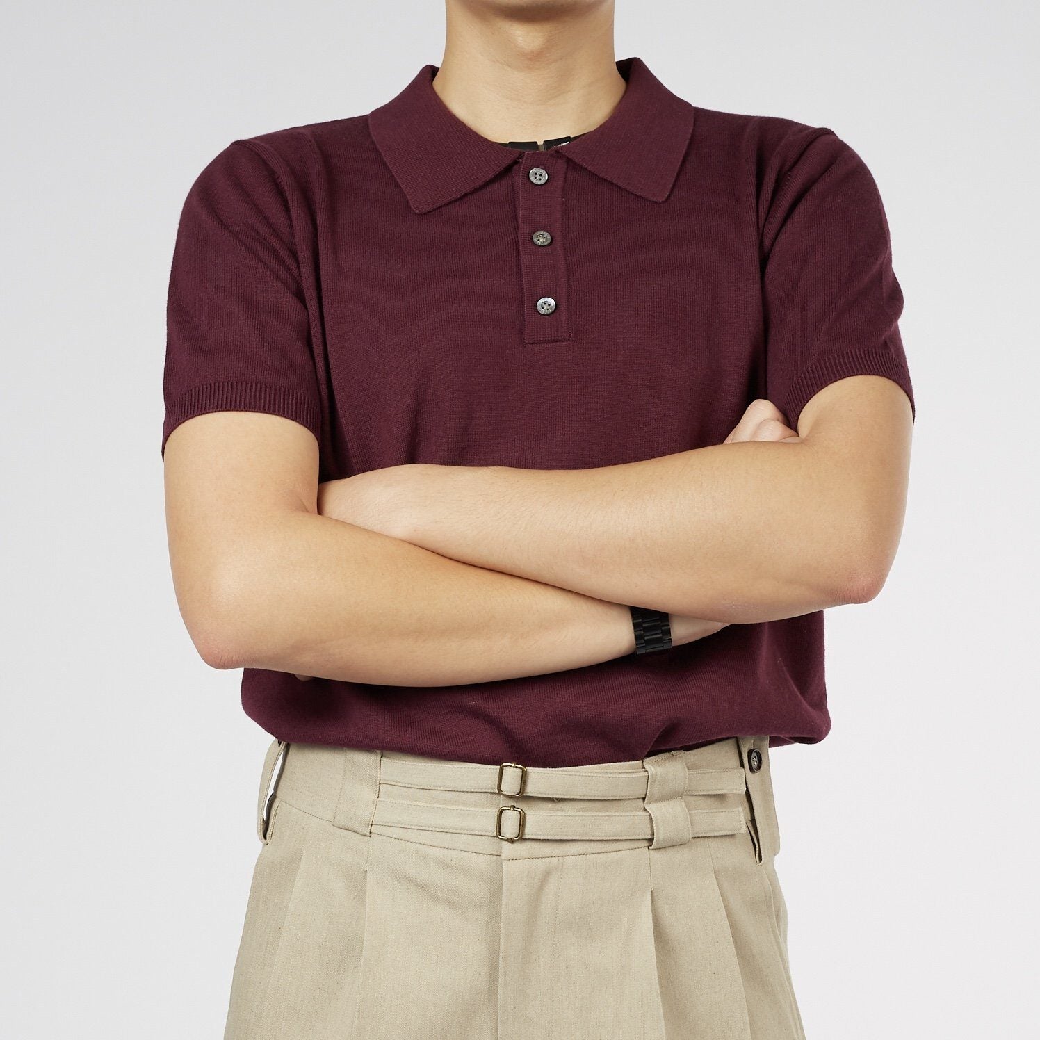Knitted Cashmere Blend Short Sleeve Polo - Yeossal & Co