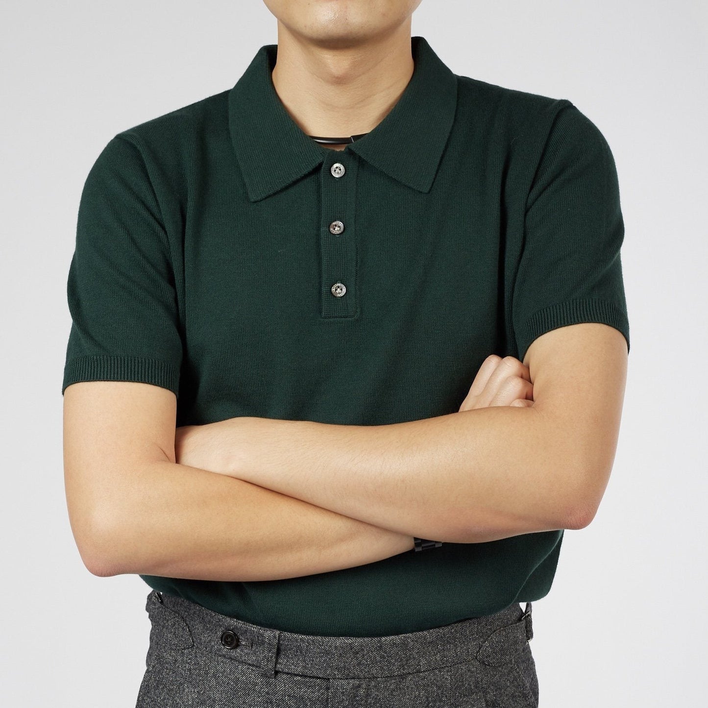 Knitted Cashmere Blend Short Sleeve Polo - Yeossal & Co
