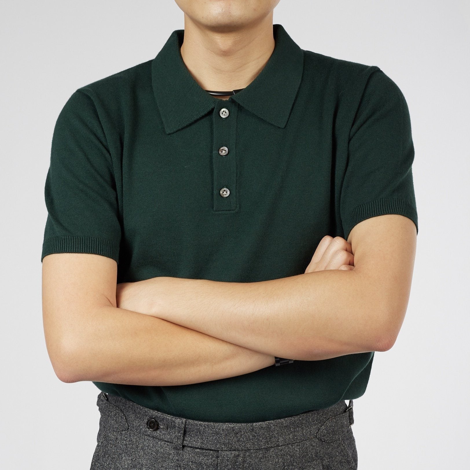 Knitted Cashmere Blend Short Sleeve Polo - Yeossal & Co