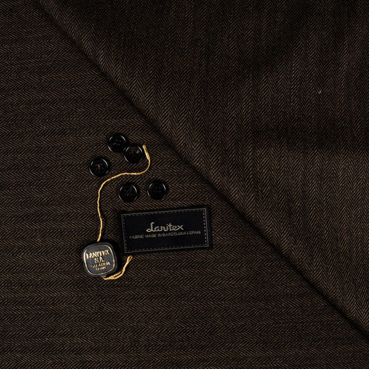 Lanitex Dark Brown Herringbone Trousers MFW0384 - Yeossal & Co
