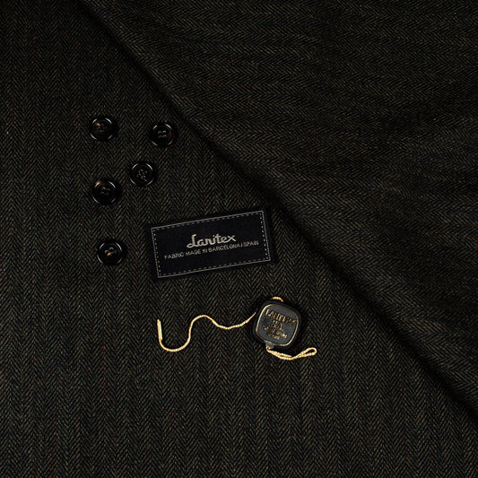Lanitex Dark Olive Herringbone Custom Trousers - Yeossal & Co