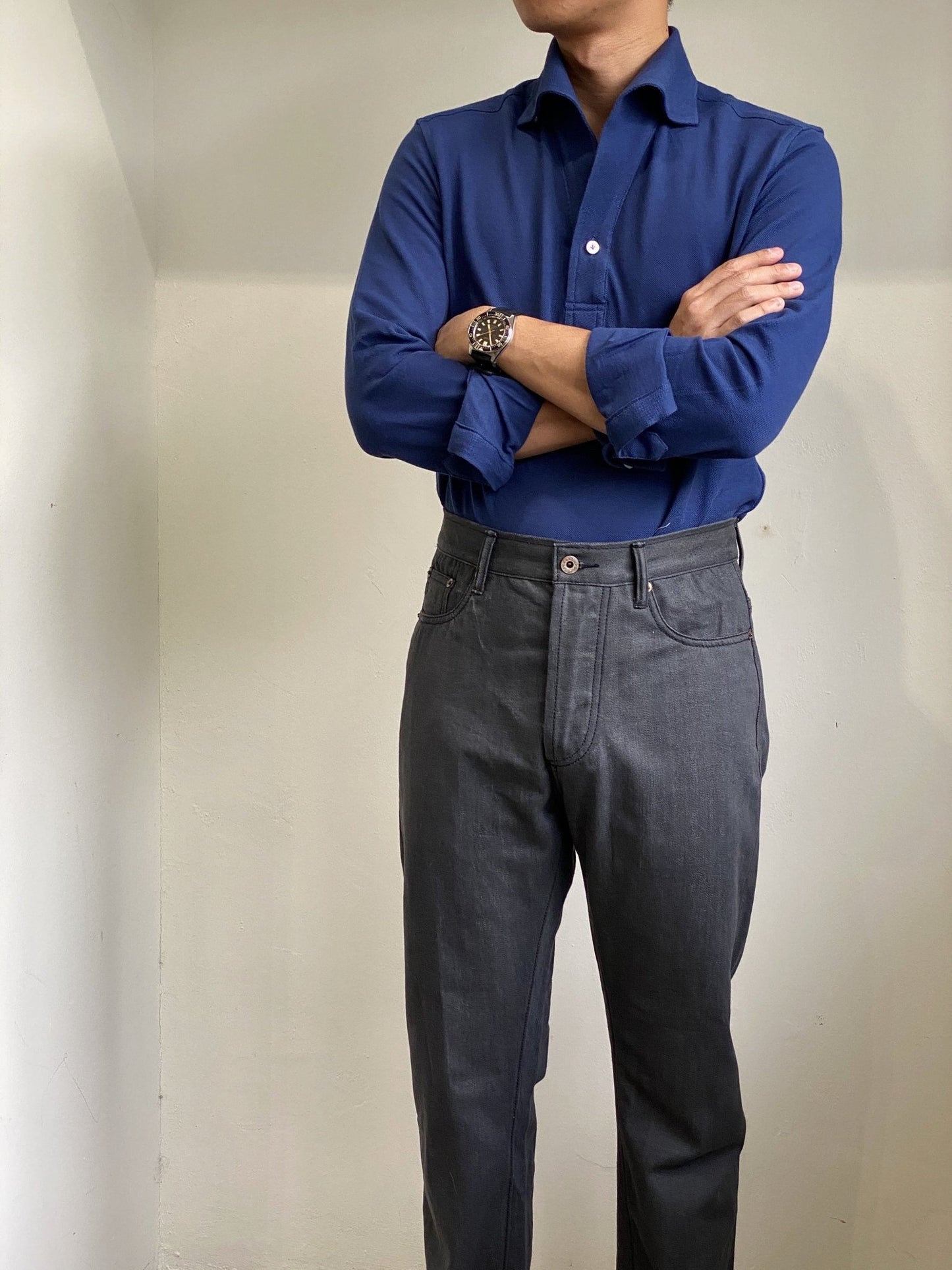 One Washed Premium Smoke Grey Selvedge Denim - Yeossal & Co