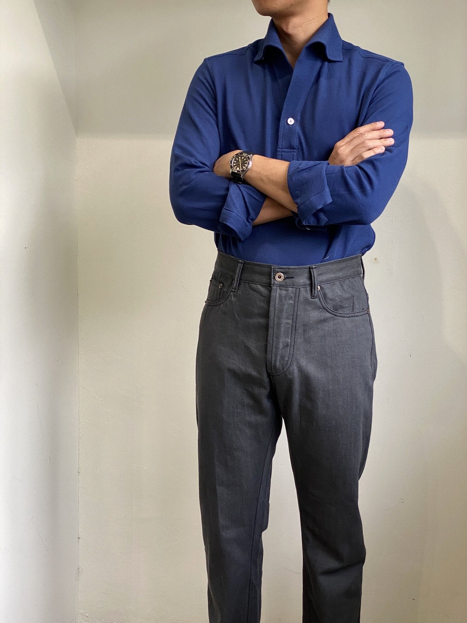 One Washed Premium Smoke Grey Selvedge Denim - Yeossal & Co