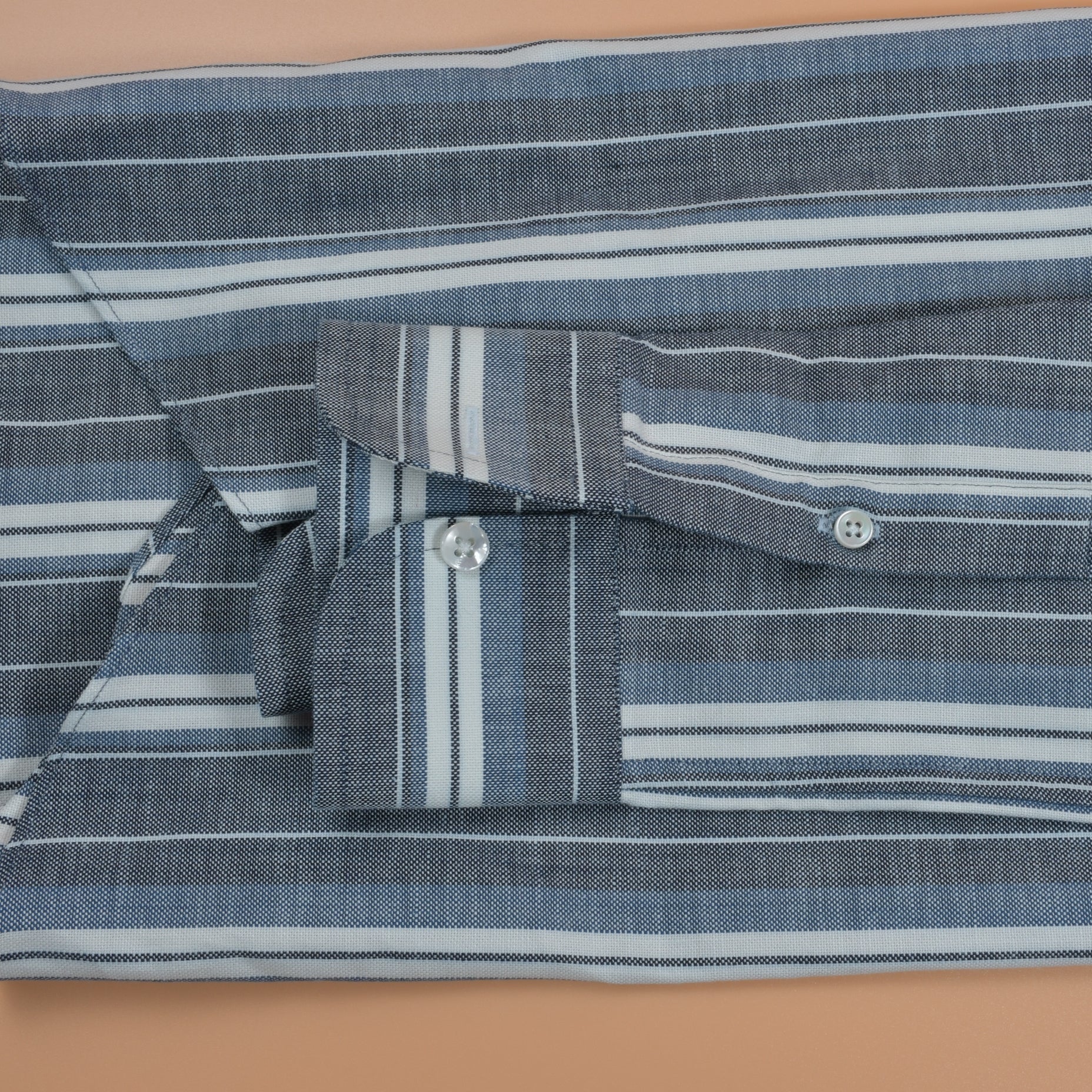 [Open Box - Like New] Thomas Mason Indigo/White Multi - Stripes Shirt - SS005 - Yeossal & Co