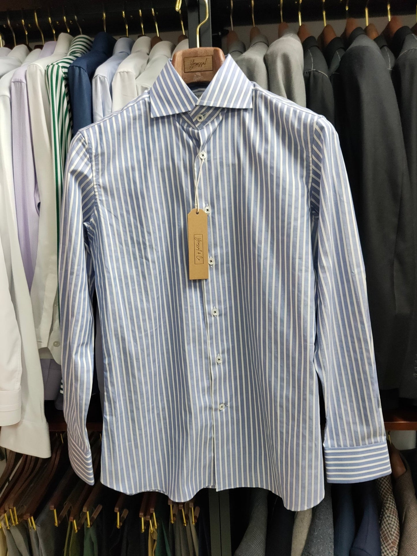 [Sample] Blue/White Stripes Long Sleeves Shirt - SS070 - Yeossal & Co