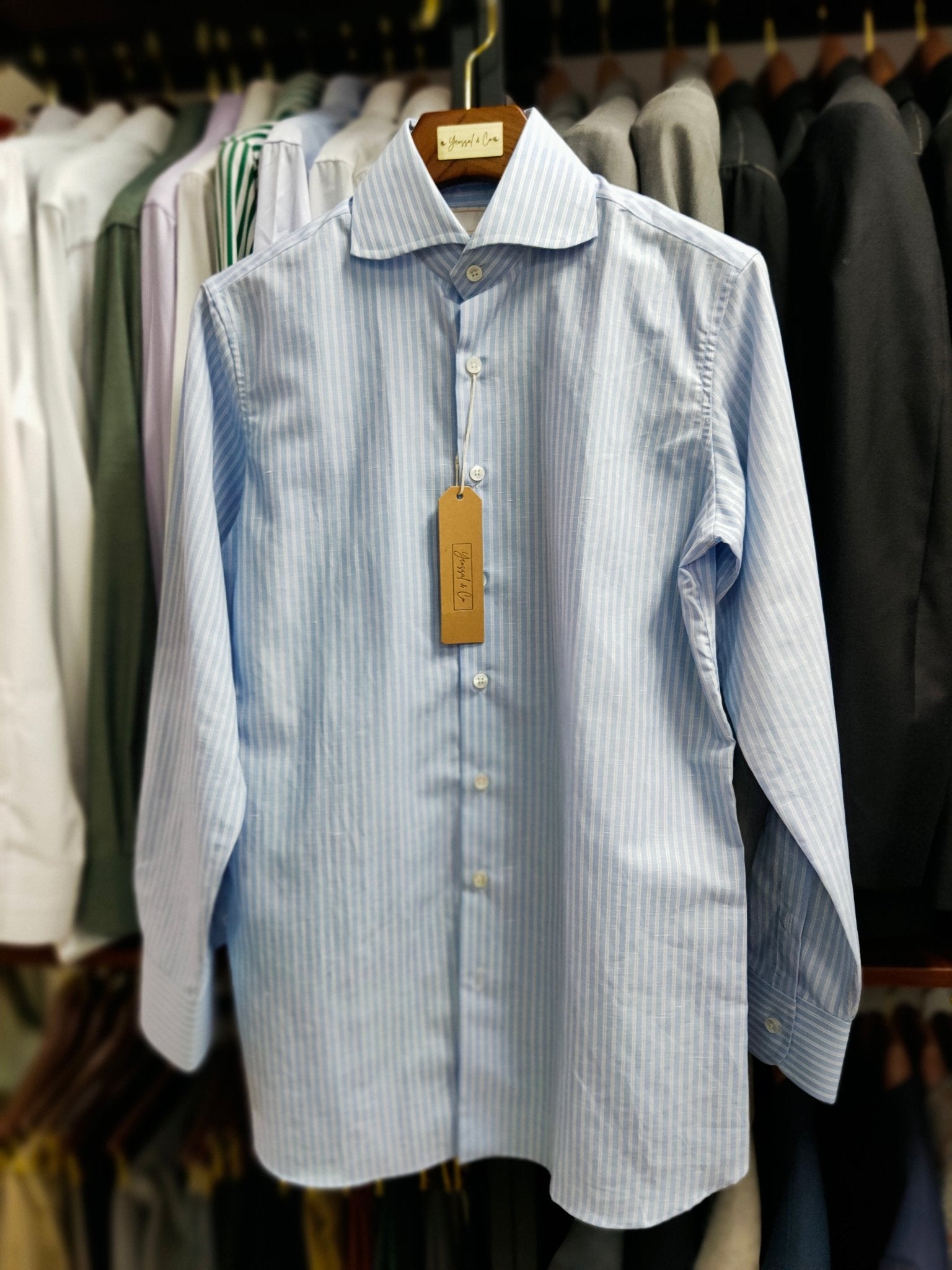 [Sample] Blue/White Stripes Long Sleeves Shirt - SS087 - Yeossal & Co