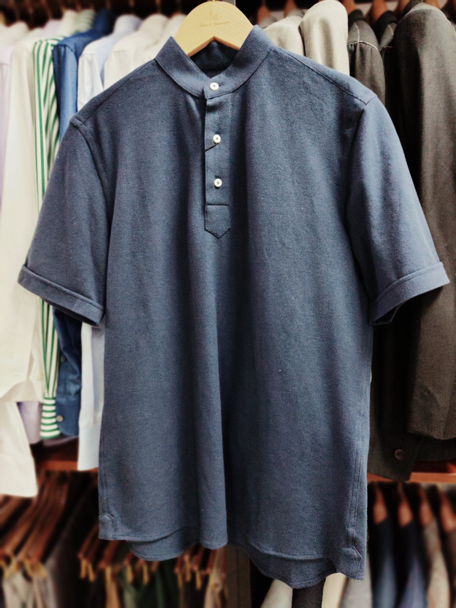 [Sample] Navy Band Collar/Short Sleeves Polo Tee - SS056 - Yeossal & Co
