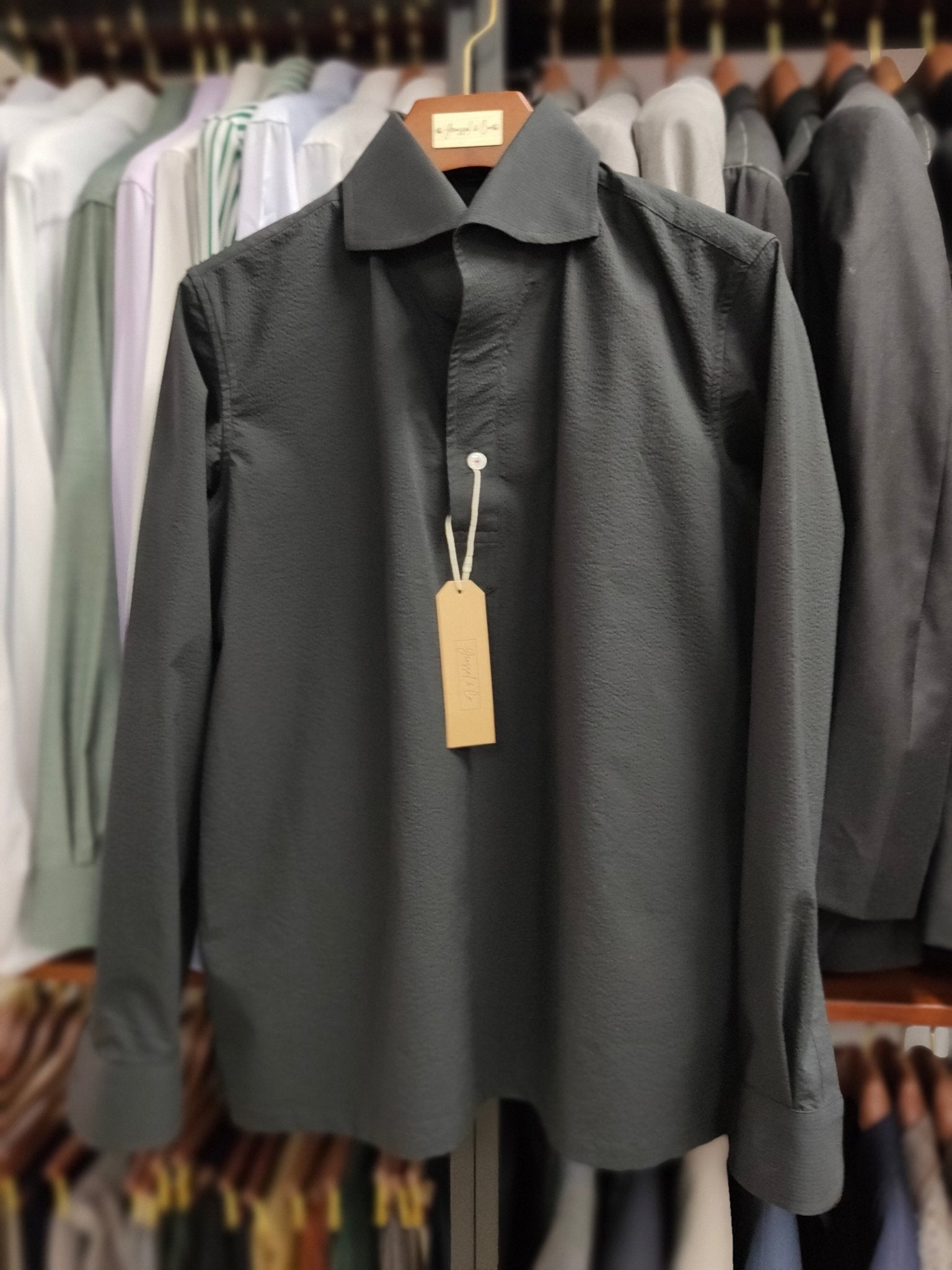 [Sample] Thomas Mason Black Seersucker Long Sleeves Shirt - SS088 - Yeossal & Co