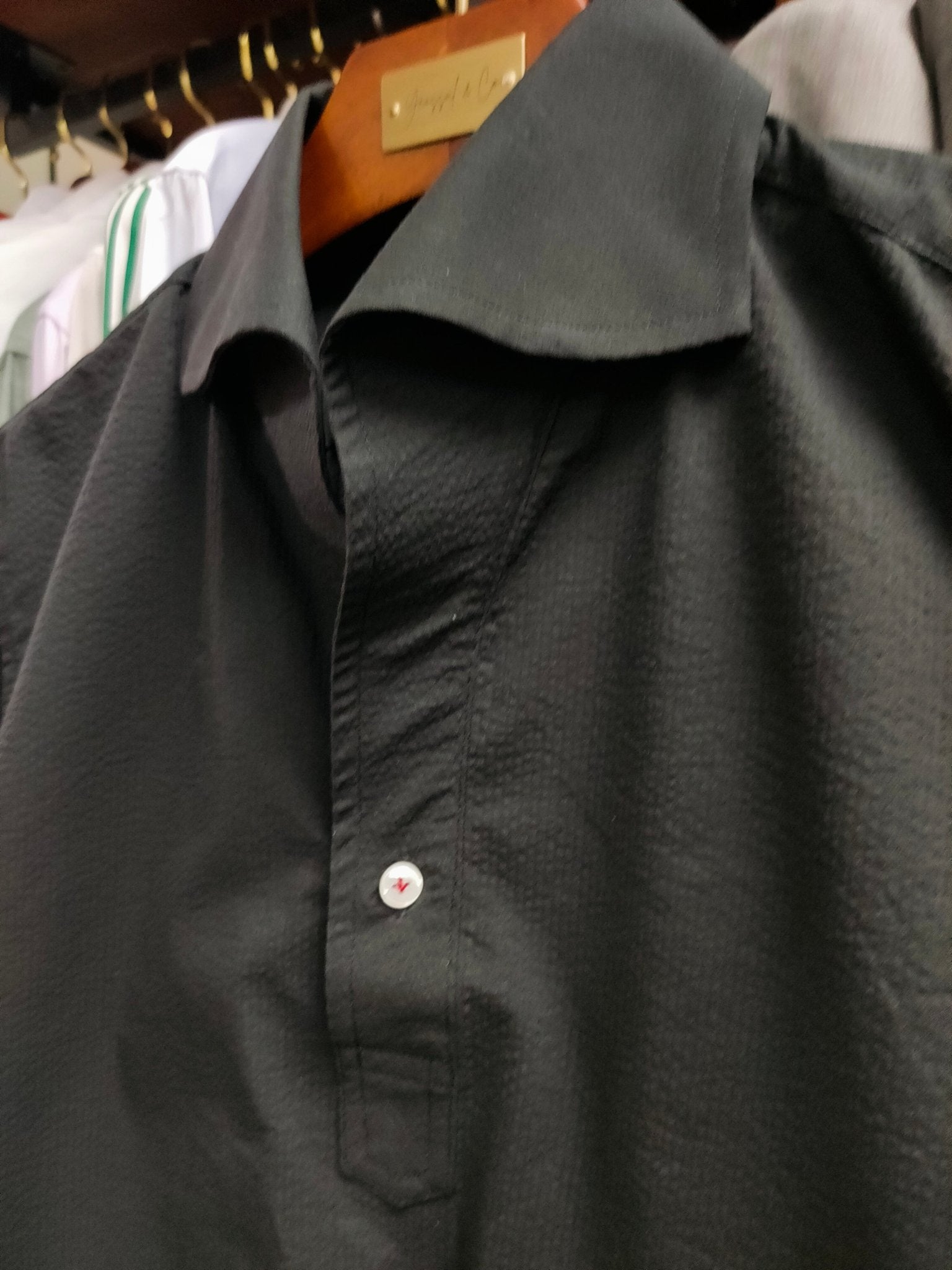 [Sample] Thomas Mason Black Seersucker Long Sleeves Shirt - SS088 - Yeossal & Co