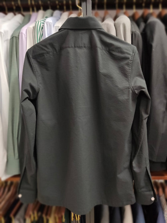 [Sample] Thomas Mason Black Seersucker Long Sleeves Shirt - SS088 - Yeossal & Co