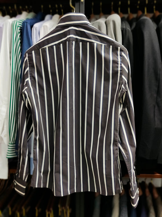 [Sample] Thomas Mason Grey/Navy/White Stripes Long Sleeves Shirt - SS073 - Yeossal & Co