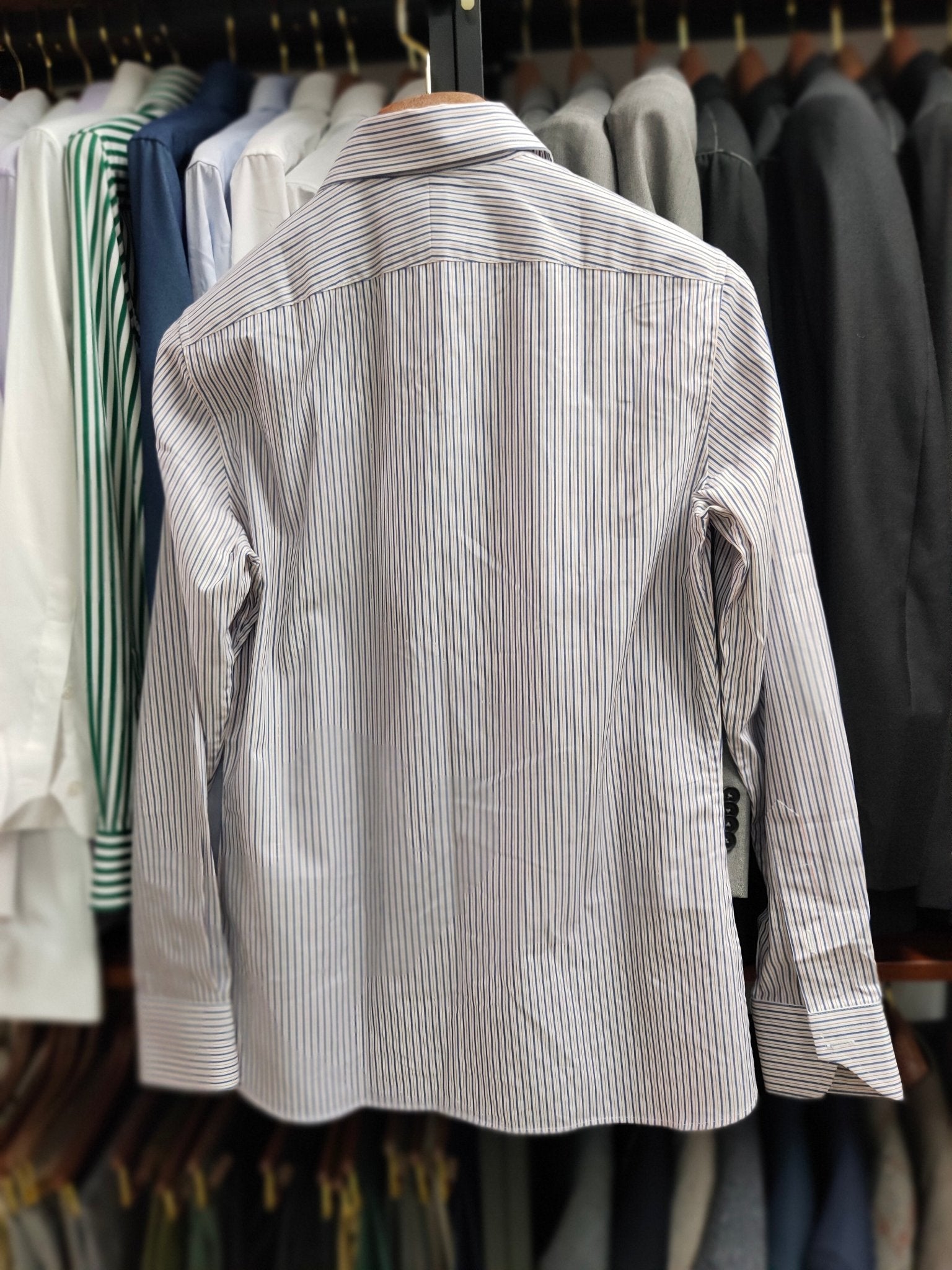 [Sample] Thomas Mason Navy/Red Stripe Long Sleeves Shirt - SS071 - Yeossal & Co