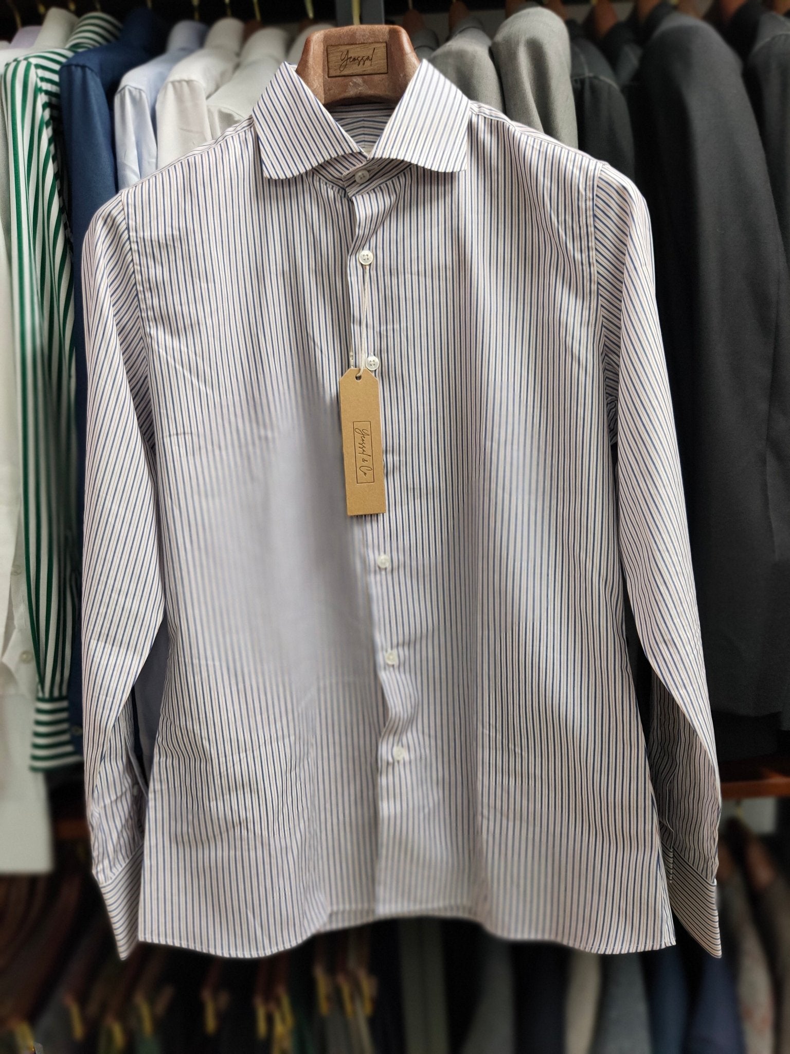 [Sample] Thomas Mason Navy/Red Stripe Long Sleeves Shirt - SS071 - Yeossal & Co