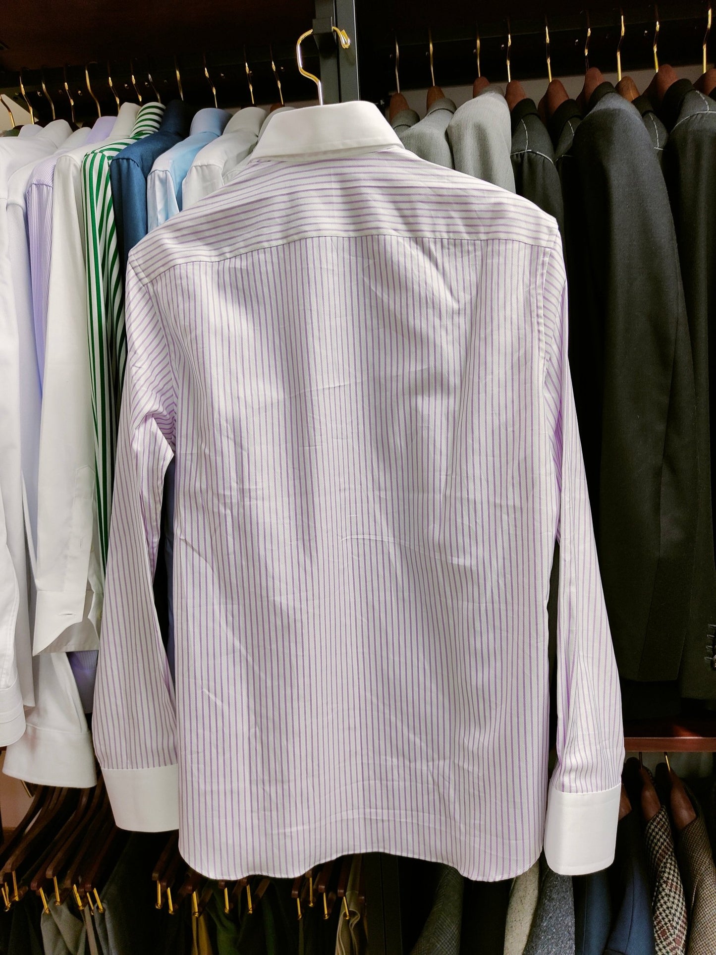 [Sample] White w/ Purple Stripes Long Sleeves Shirt - SS049 - Yeossal & Co