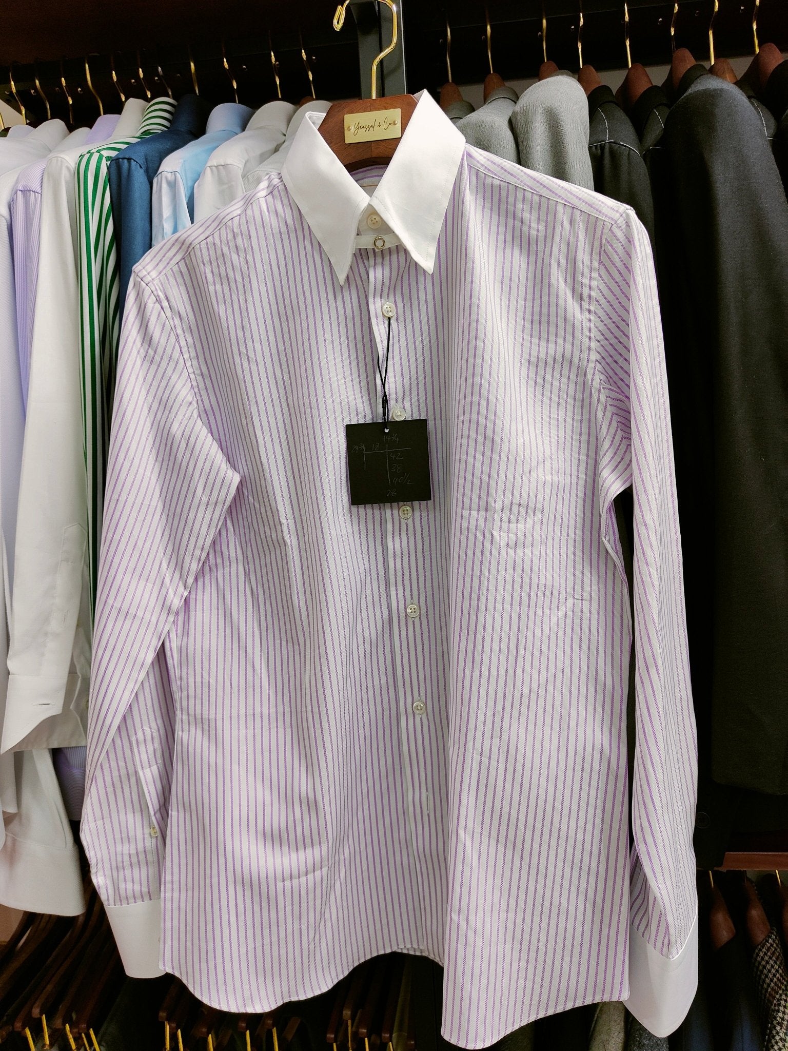 [Sample] White w/ Purple Stripes Long Sleeves Shirt - SS049 - Yeossal & Co