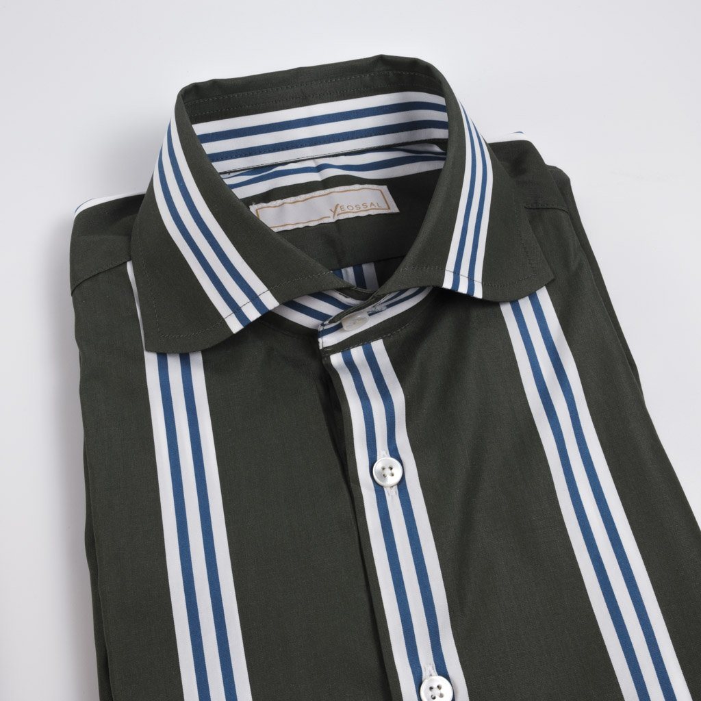 Thomas Mason Green/White/Blue Stripes Regent Shirt MFC0474 - Yeossal & Co
