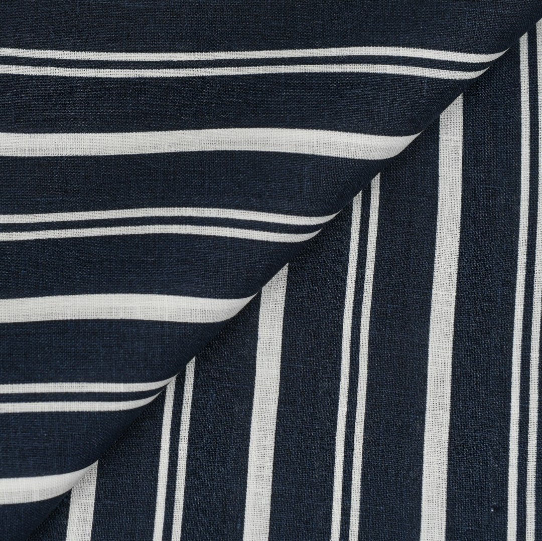 Thomas Mason Navy with White Stripes Linen Shirt - Yeossal & Co