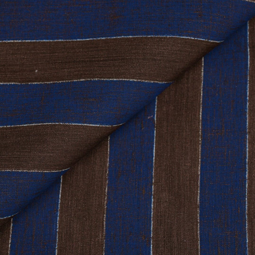 Thomas Mason Navy/Brown Stripes Linen Shirt - Yeossal & Co