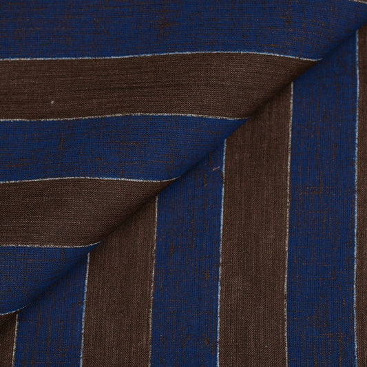 Thomas Mason Navy/Brown Stripes Linen Shirt - Yeossal & Co