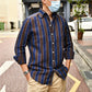 Thomas Mason Navy/Brown Stripes Linen Shirt - Yeossal & Co